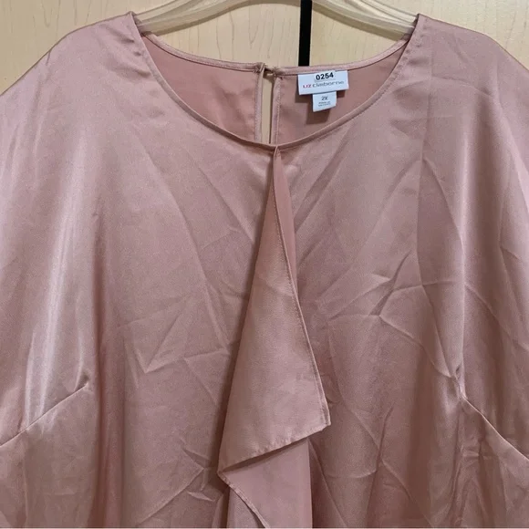 NEW Liz Claiborne Women's Short Sleeve Back Keyhole Satin Blouse Pink Plus 2X - Picture 4 of 15